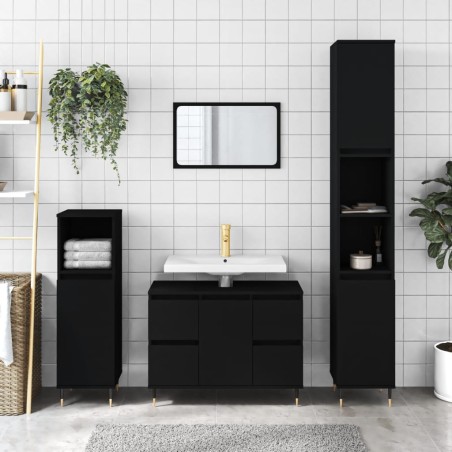 vidaXL Mueble de baño madera de ingeniería negro 80x33x60 cm