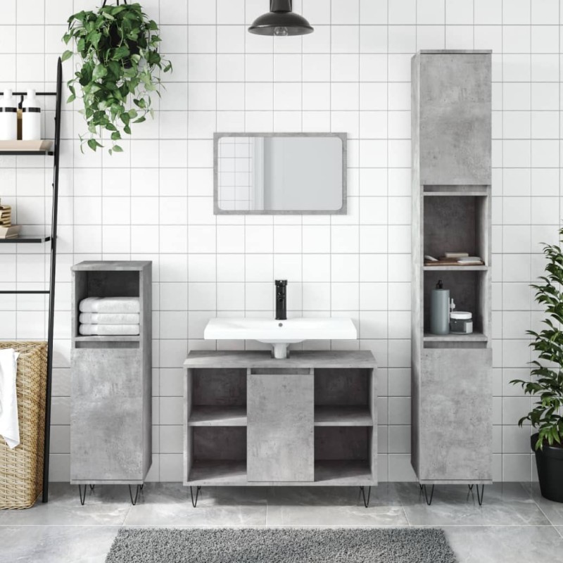 vidaXL Mueble de baño madera de ingeniería gris hormigón 80x33x60 cm
