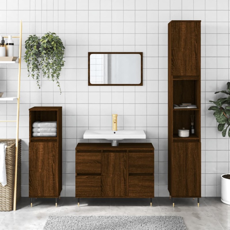 vidaXL Mueble de baño madera de ingeniería roble marrón 80x33x60 cm vidaXL Mueble de baño madera de ingeniería roble marrón 80x33x60 cm