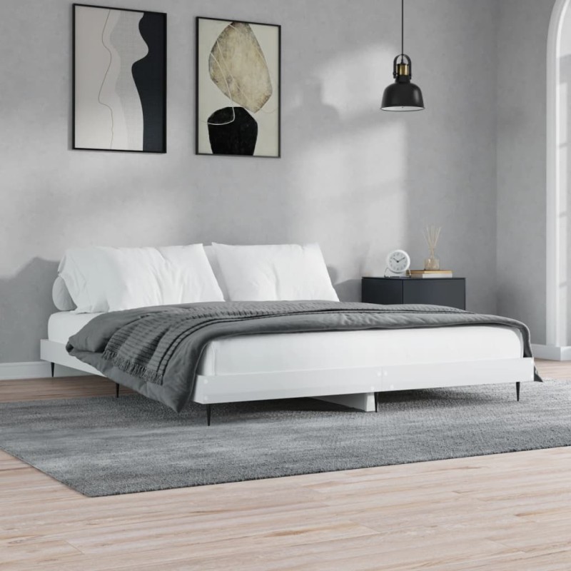 vidaXL Estructura de cama madera contrachapada blanco brillo 180x200cm vidaXL Estructura de cama madera contrachapada blanco brillo 180x200cm