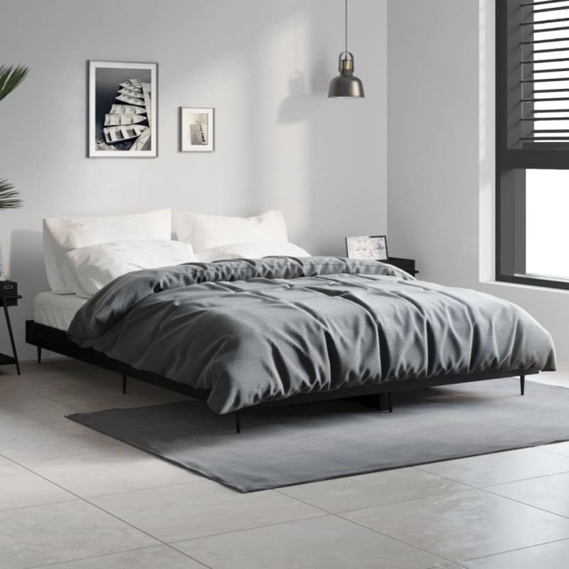 vidaXL Estructura de cama madera contrachapada negra 135x190 cm