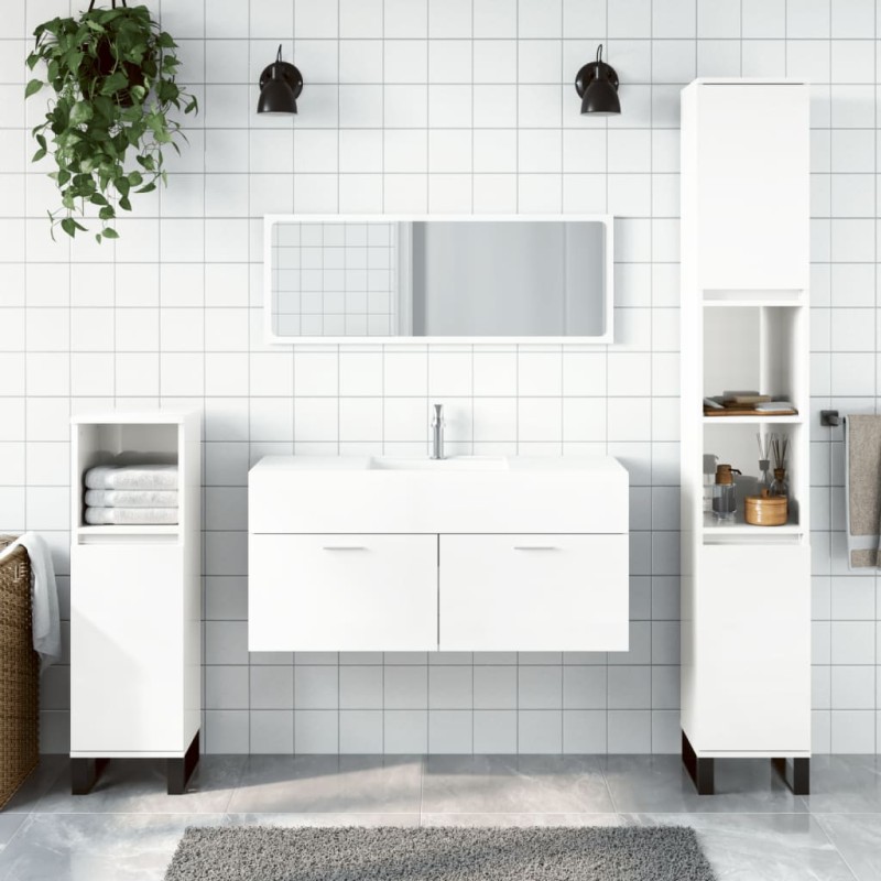 vidaXL Armario de baño con espejo madera de ingeniería blanco brillo vidaXL Armario de baño con espejo madera de ingeniería blanco brillo