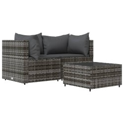 vidaXL Set de muebles de jardín 3 pzas y cojines ratán sintético gris