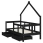 vidaXL Estructura de cama niños con cajones madera pino negro 70x140cm vidaXL Estructura de cama niños con cajones madera pino negro 70x140cm
