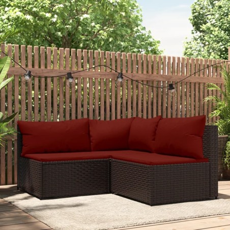 vidaXL Set muebles de jardín 3 piezas y cojines ratán sintético marrón