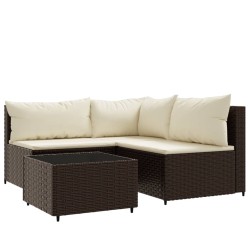 vidaXL Set muebles de jardín 4 piezas y cojines ratán sintético marrón