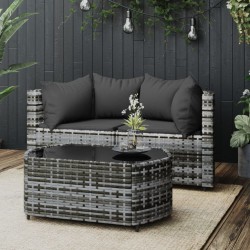 vidaXL Set de muebles de jardín 3 pzas y cojines ratán sintético gris