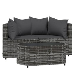 vidaXL Set de muebles de jardín 3 pzas y cojines ratán sintético gris