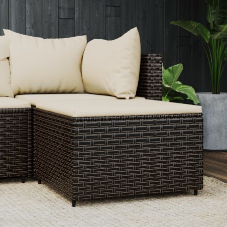 vidaXL Reposapiés de jardín con cojín ratán sintético marrón