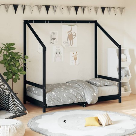 vidaXL Estructura de cama para niños madera de pino negro 80x160 cm