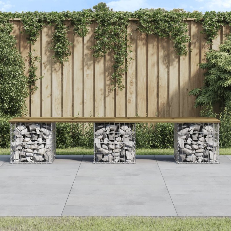 vidaXL Banco jardín diseño gaviones madera pino impregnada 203x31x42cm