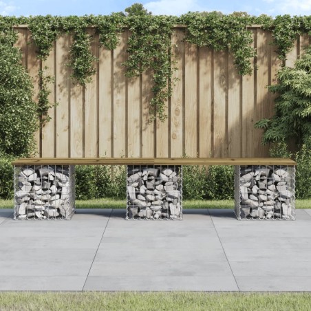 vidaXL Banco jardín diseño gaviones madera pino impregnada 203x31x42cm