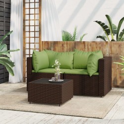 vidaXL Set muebles de jardín 3 piezas y cojines ratán sintético marrón
