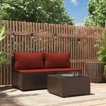 vidaXL Set muebles de jardín 3 piezas y cojines ratán sintético marrón