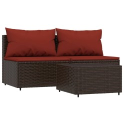 vidaXL Set muebles de jardín 3 piezas y cojines ratán sintético marrón