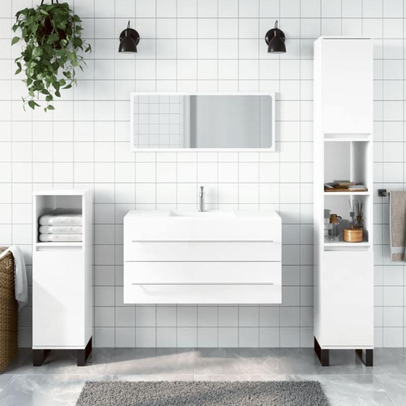 vidaXL Armario de baño con espejo madera de ingeniería blanco brillo vidaXL Armario de baño con espejo madera de ingeniería blanco brillo