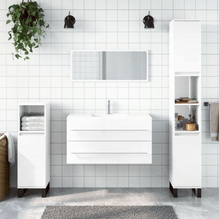vidaXL Armario de baño con espejo madera de ingeniería blanco brillo