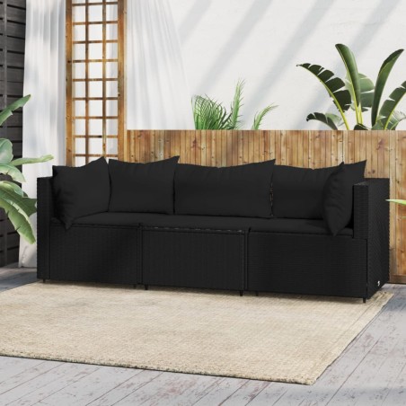 vidaXL Set de muebles de jardín 3 pzas y cojines ratán sintético negro