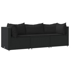 vidaXL Set de muebles de jardín 3 pzas y cojines ratán sintético negro