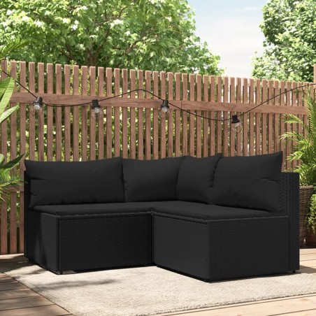 vidaXL Set de muebles de jardín 3 pzas y cojines ratán sintético negro