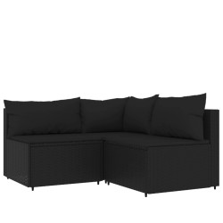 vidaXL Set de muebles de jardín 3 pzas y cojines ratán sintético negro