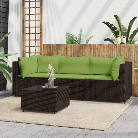 vidaXL Set muebles de jardín 4 piezas y cojines ratán sintético marrón