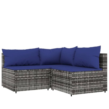 vidaXL Set de muebles de jardín 3 pzas y cojines ratán sintético gris
