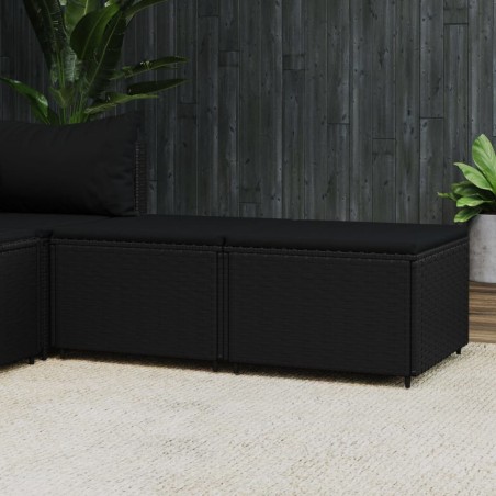 vidaXL Reposapiés de jardín con cojines 2 uds ratán sintético negro