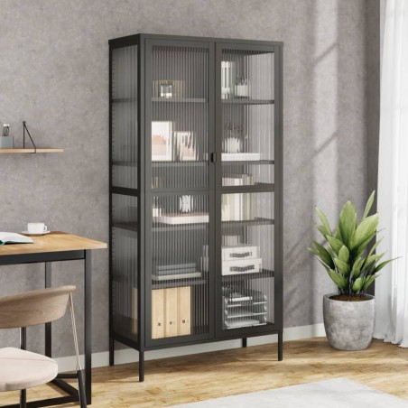 vidaXL Aparador alto vidrio y acero negro 85x40x180 cm
