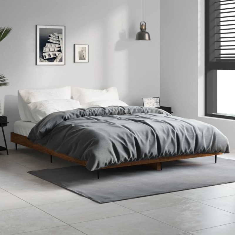 vidaXL Estructura de cama madera contrachapada marrón roble 135x190 cm