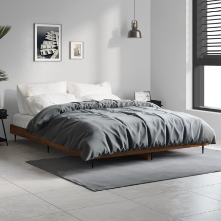vidaXL Estructura de cama madera contrachapada marrón roble 135x190 cm