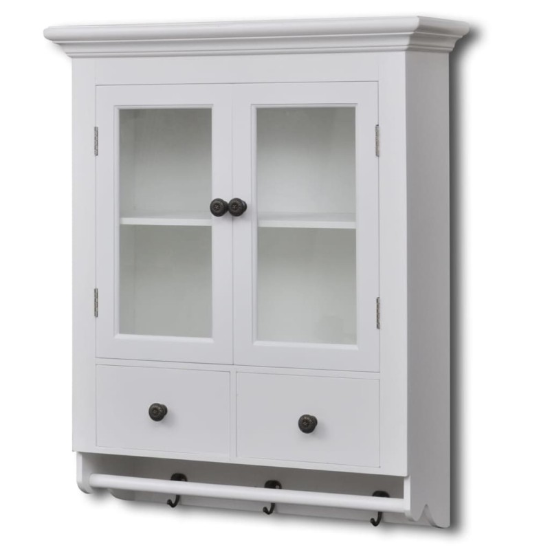 vidaXL Armario de cocina de pared de madera y puerta de vidrio blanco 
