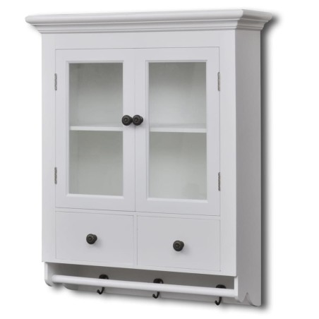 vidaXL Armario de cocina de pared de madera y puerta de vidrio blanco 