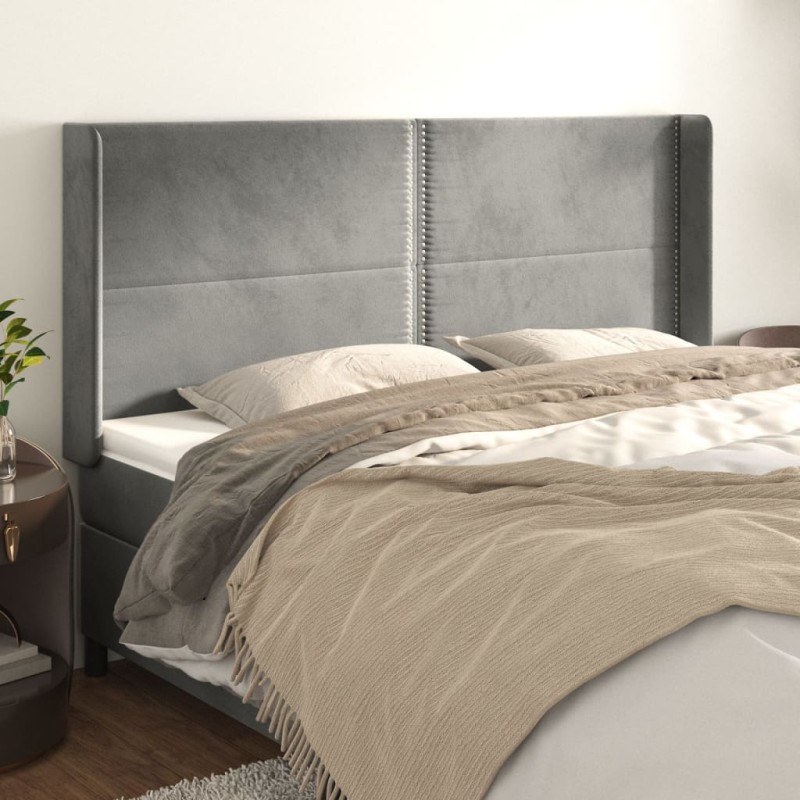 vidaXL Cabecero con orejas de terciopelo gris claro 203x16x118/128 cm vidaXL Cabecero con orejas de terciopelo gris claro 203x16x118/128 cm