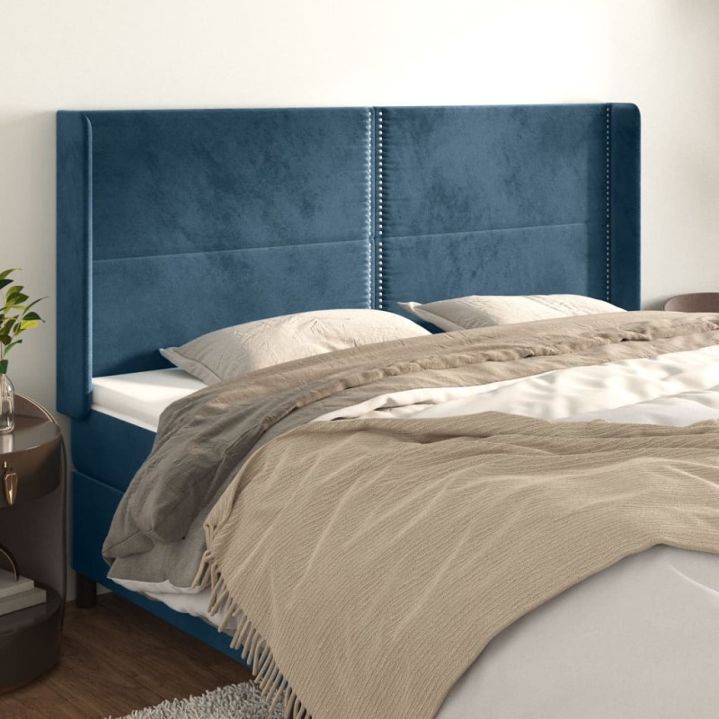 vidaXL Cabecero con orejas de terciopelo azul oscuro 203x16x118/128 cm vidaXL Cabecero con orejas de terciopelo azul oscuro 203x16x118/128 cm
