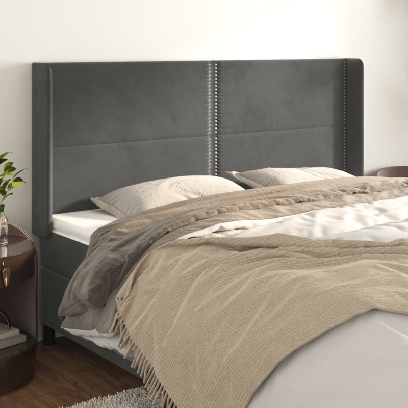 vidaXL Cabecero con orejas de terciopelo gris oscuro 163x16x118/128 cm