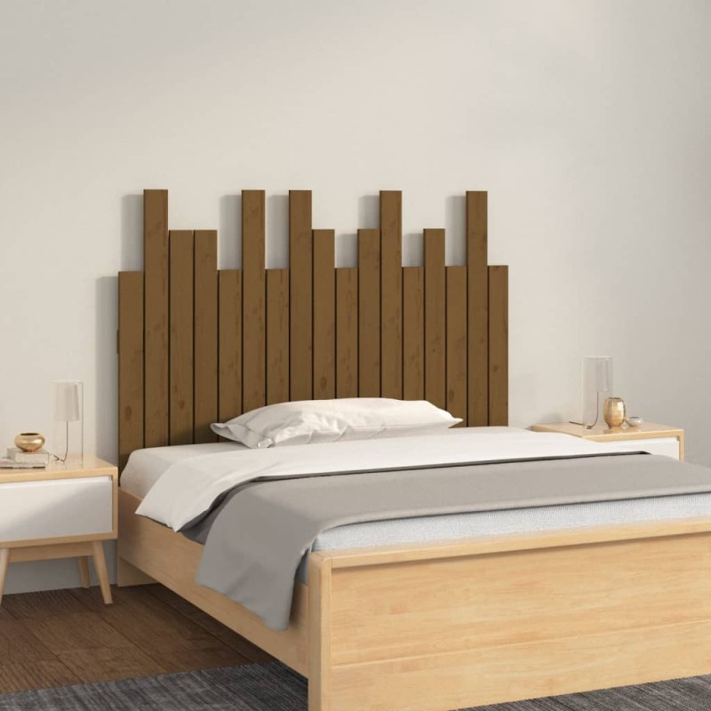 vidaXL Cabecero cama pared madera maciza pino marrón miel 108x3x80 cm vidaXL Cabecero cama pared madera maciza pino marrón miel 108x3x80 cm