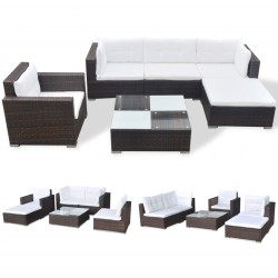 vidaXL Set muebles de jardín y cojines 6 piezas ratán sintético marrón