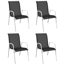 vidaXL Sillas de jardín apilables 4 unidades acero y textilene negro
