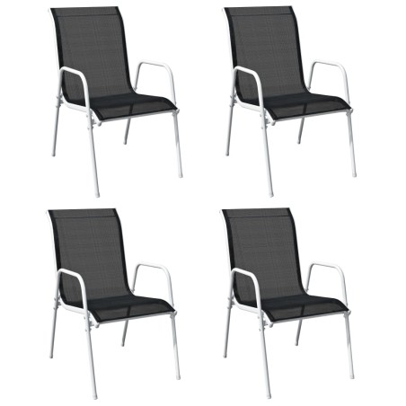 vidaXL Sillas de jardín apilables 4 unidades acero y textilene negro
