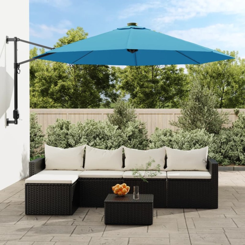 vidaXL Sombrilla de pared con LED verde azul mar 290 cm vidaXL Sombrilla de pared con LED verde azul mar 290 cm