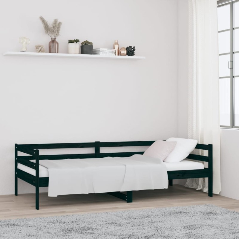 vidaXL Sofá cama madera maciza de pino negro 90x190 cm vidaXL Sofá cama madera maciza de pino negro 90x190 cm