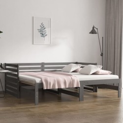 vidaXL Sofá cama extraíble madera maciza de pino gris 2x(90x190) cm