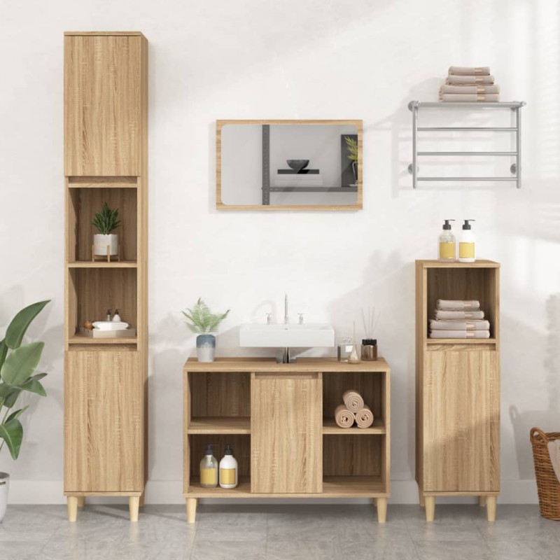 vidaXL Armario de lavabo madera contrachapada roble Sonoma 80x33x60 cm vidaXL Armario de lavabo madera contrachapada roble Sonoma 80x33x60 cm