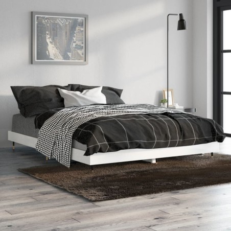 vidaXL Estructura de cama madera contrachapada blanco brillo 140x190cm