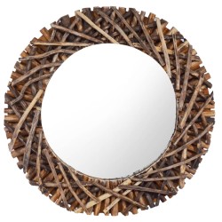 vidaXL Espejo de pared redondo teca 60 cm