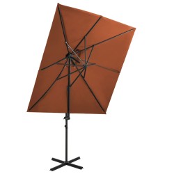 vidaXL Sombrilla voladiza con cubierta doble terracota 250x250 cm