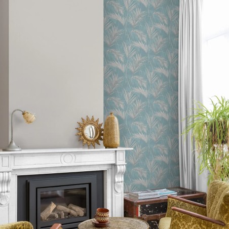 DUTCH WALLCOVERINGS Papel de pared Palm Springs azul y gris