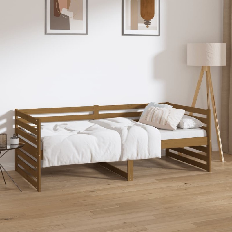 vidaXL Sofá cama de madera maciza de pino marrón miel 90x190 cm vidaXL Sofá cama de madera maciza de pino marrón miel 90x190 cm