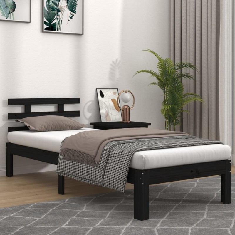 vidaXL Estructura de cama madera maciza negro 100x200 cm
